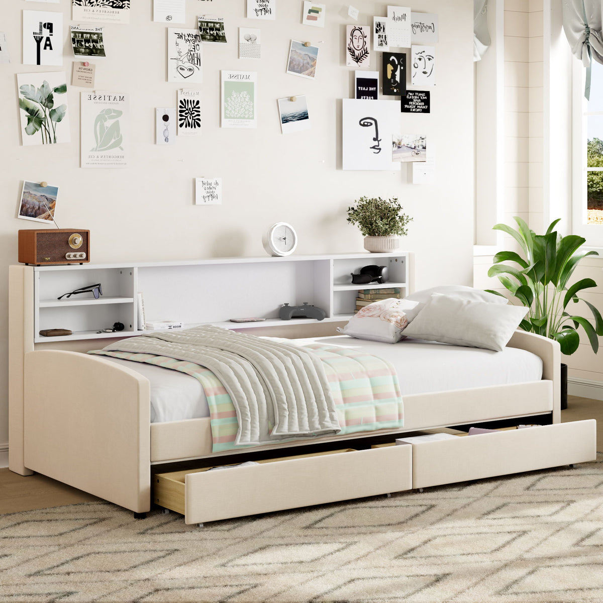 Luxurious Upholstered Platform Bed With Storage Drawers