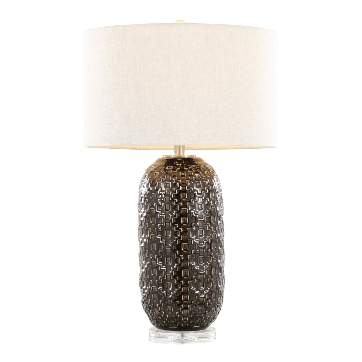Onyx - 30" Table Lamp - Dark Gray Crackle Ceramic, Brushed Nickel And Clear Crystal With Gray Linen Shade