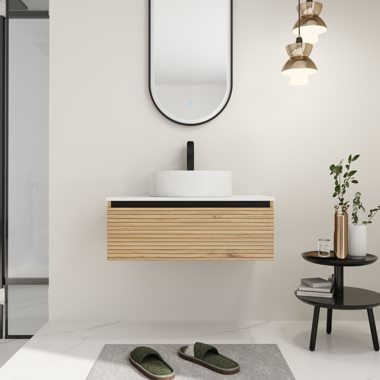 Wall Mounted Bathroom Vanity With Art Sink & 1 Soft Close Drawer