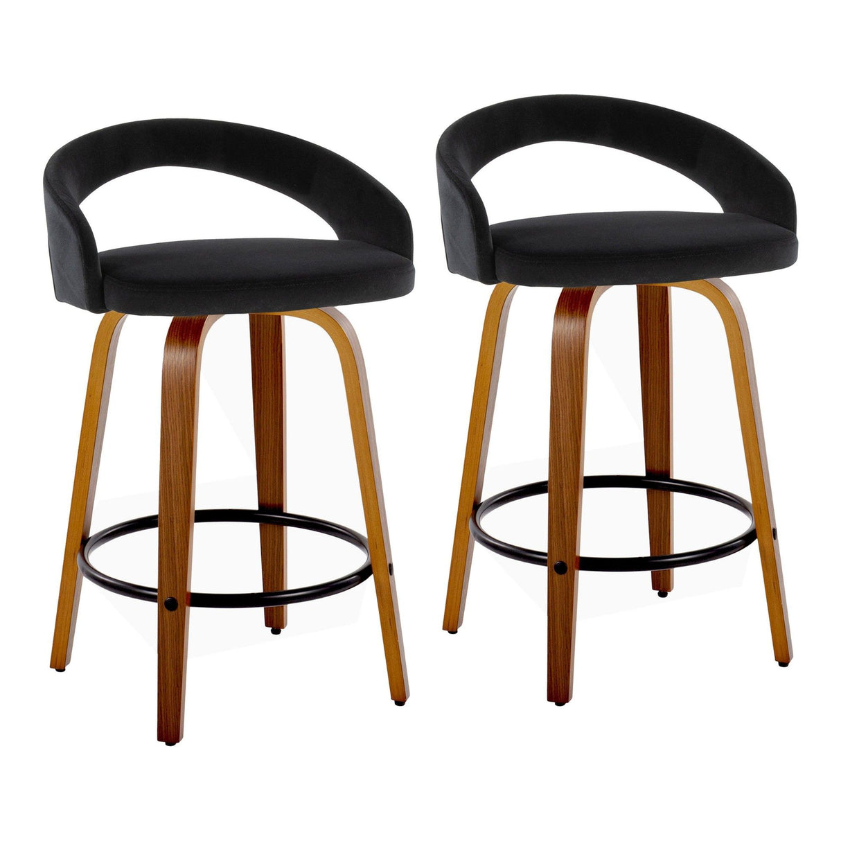 Grotto - 32.5" Upholstered Fixed-Height Counter Stool (Set of 2) - Walnut Wood Base