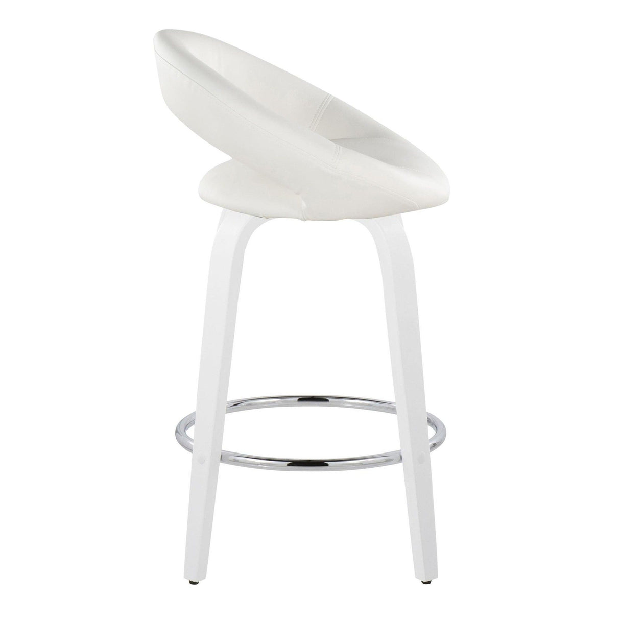 Cinch - Contemporary Fixed-Height Swivel Counter Stool (Set of 2) - White Wood & White Faux Leather With Round Chrome Footrest