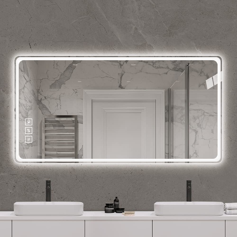 Bathroom Mirror Vanity Mirrors With Front Lights, Wall Mounted, Anti-Fog, Frameless, Horizontal Or Vertical