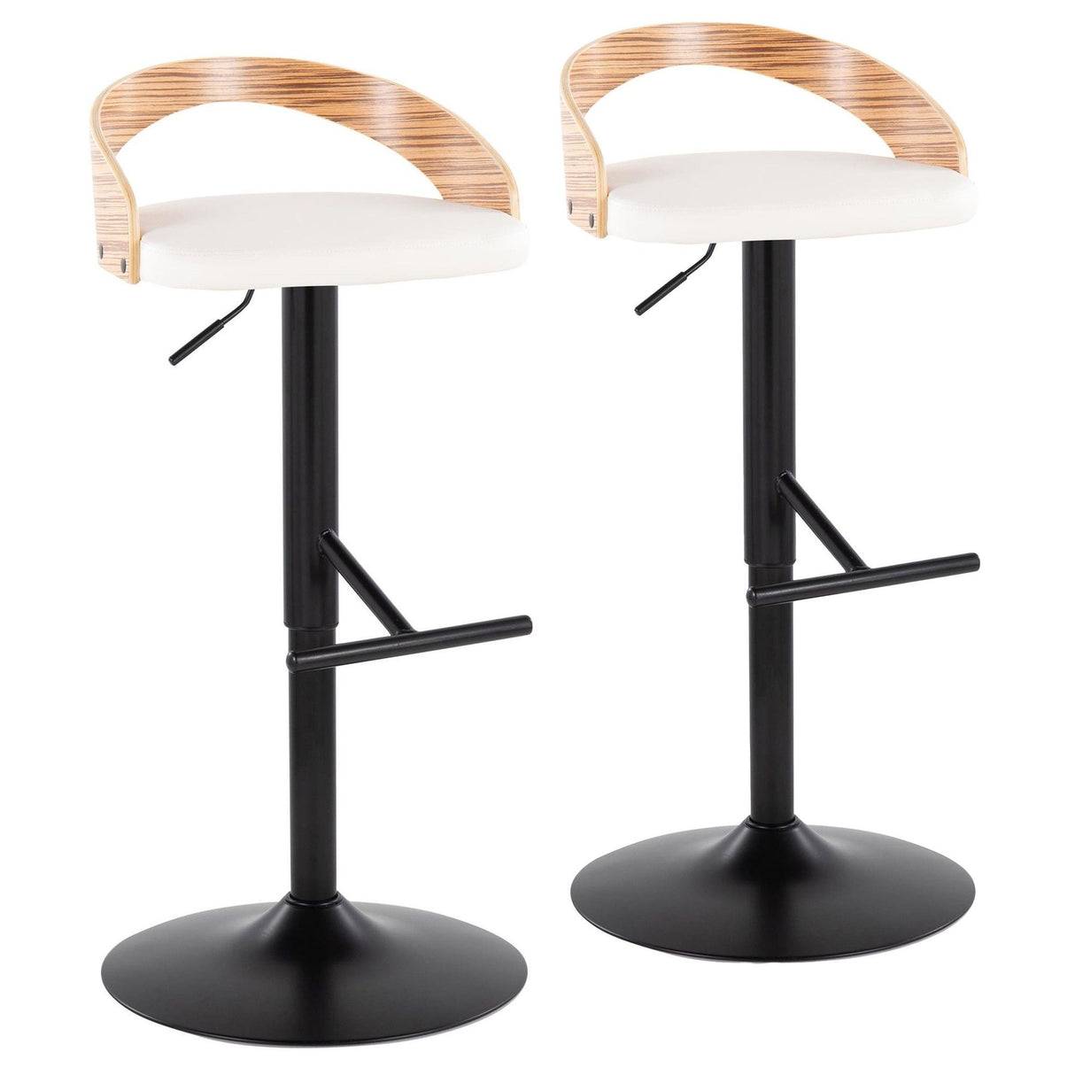 Grotto - Adjustable Barstool (Set of 2) - White Faux Leather And Zebra Wood