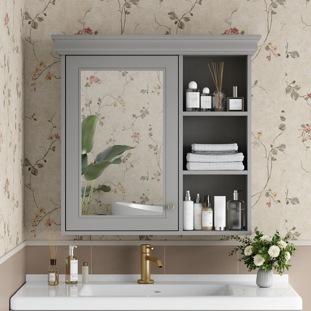 Wall Mounted Bathroom Medicine Cabinet With Mirror And Adjustable Storage With Soft Close Hinges