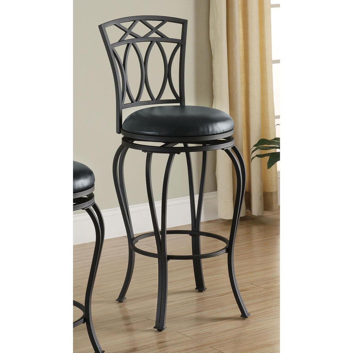 Swivel Bar Stool With Upholstered Seat - Black