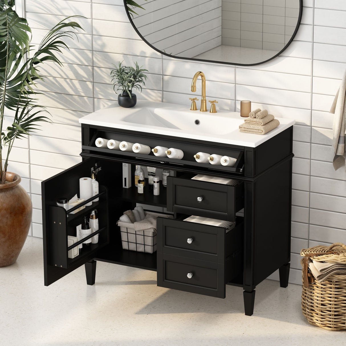 Bathroom Vanity & Top Sink, Modern Bathroom Storage Cabinet With 2 Drawers And A Tip-Out Drawer