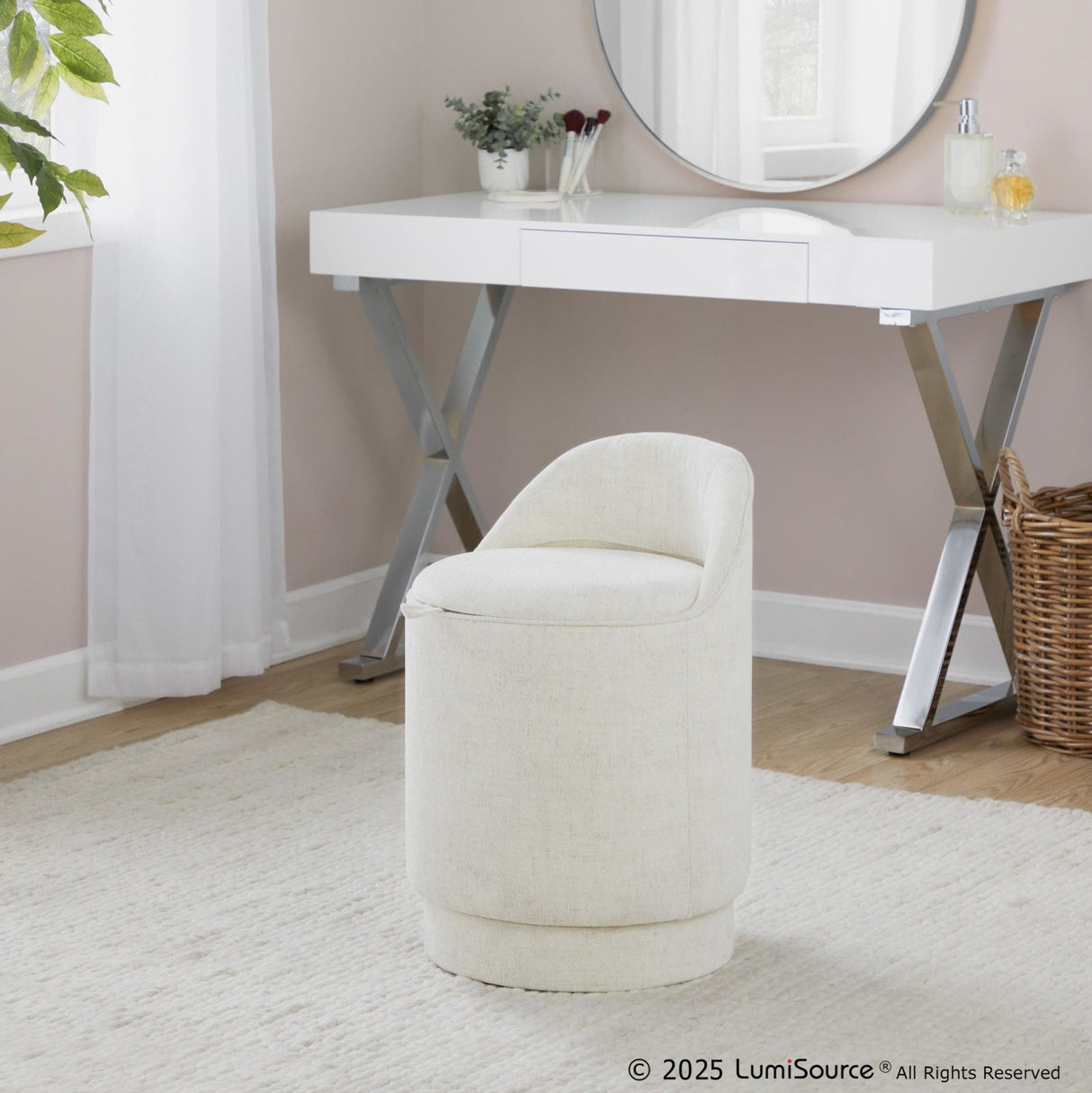 Marla - Upholstered Vanity Stool - Cream Fabric