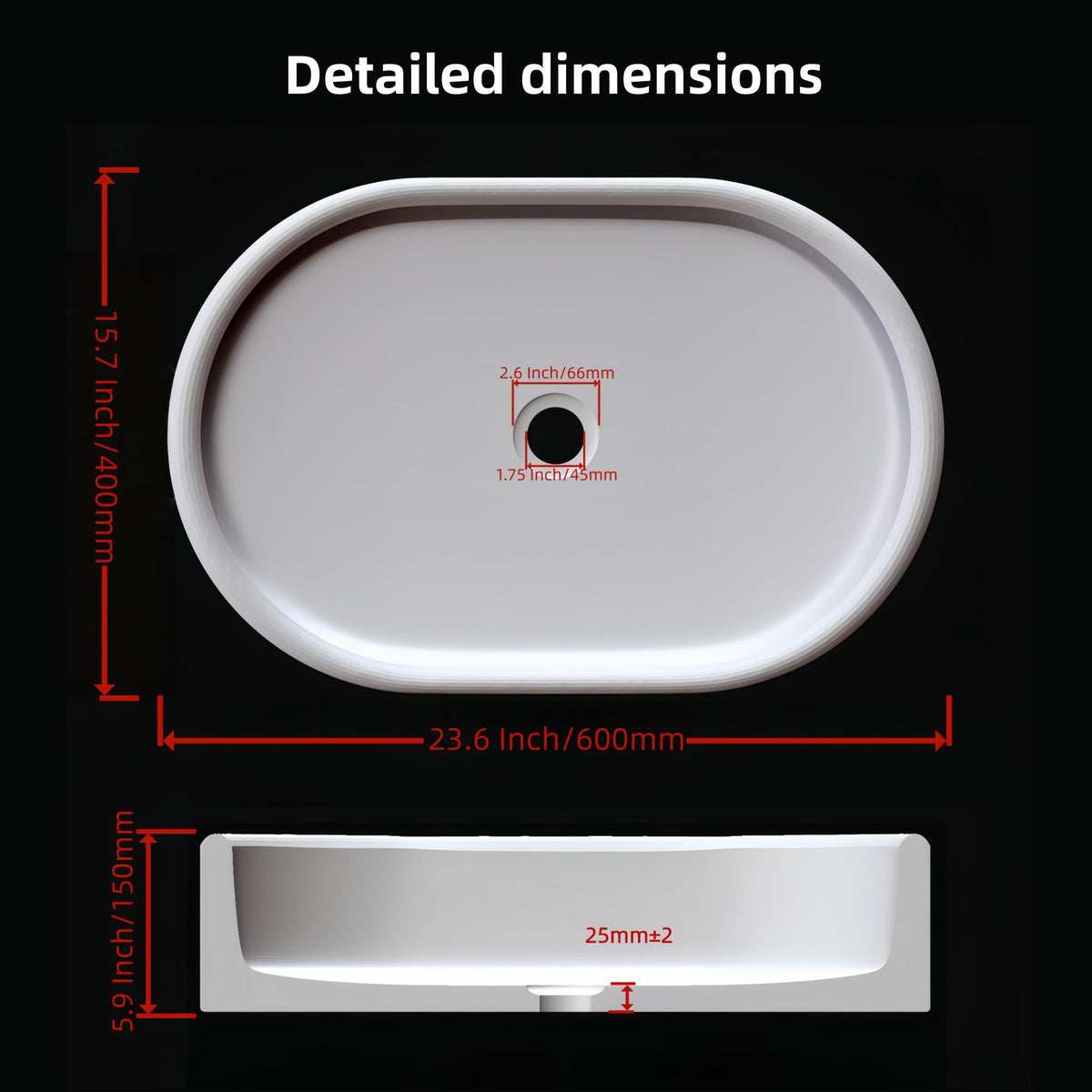 Bathroom Vessel Sink, Semi Polished Surface