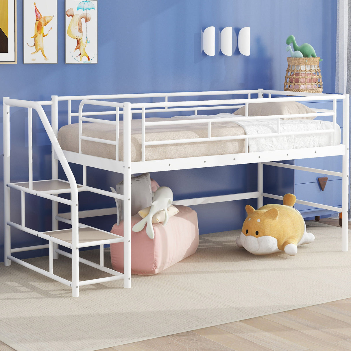 Loft Bed With Storage Stairs And Metal Frame