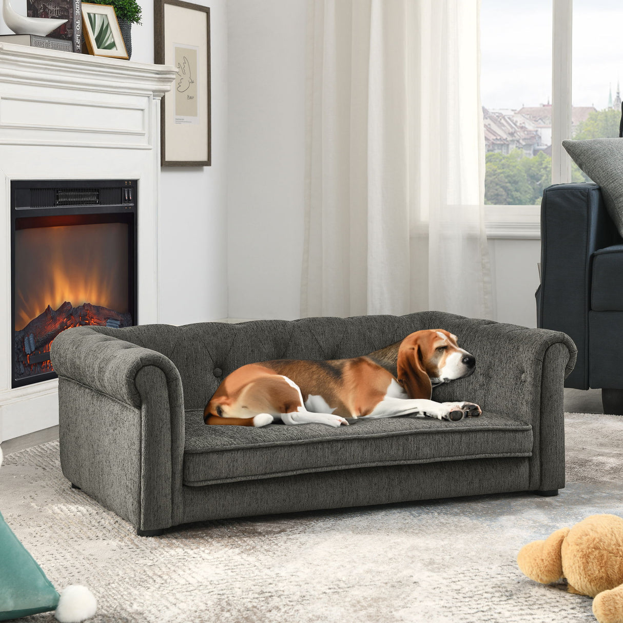 Modern Elegant Rectangle Pet Bed, Durable Elevated Dog Sofa