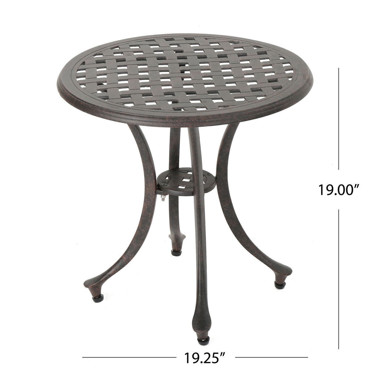 Lunaire - Outdoor Round Cast Aluminum Side Table With Lattice Top And Curved Legs - Bronze