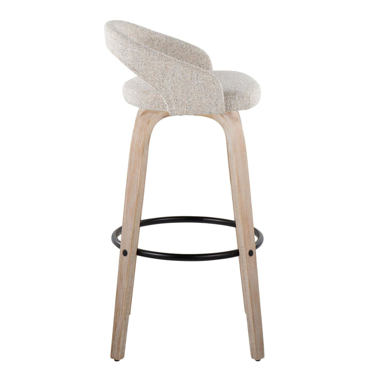Grotto - Upholstered Fixed-Height Barstool (Set of 2) - Whitewashed Wood, Black Metal