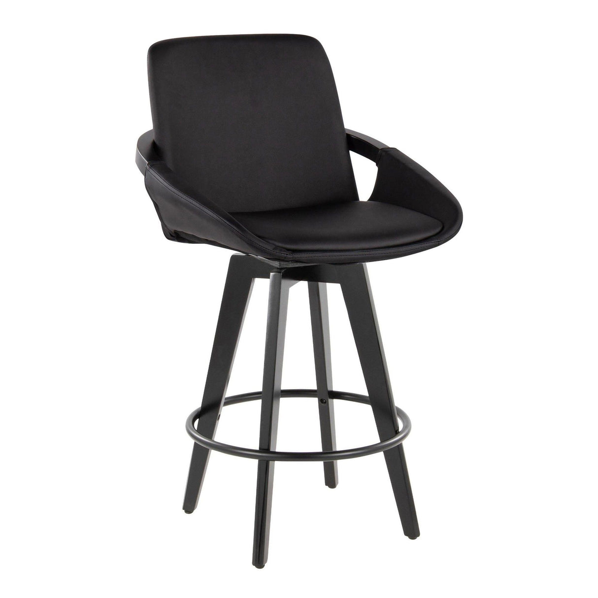 Cosmo - Fixed-Height Counter Stool (Set of 2) - Black Bamboo Base, Black Footrest