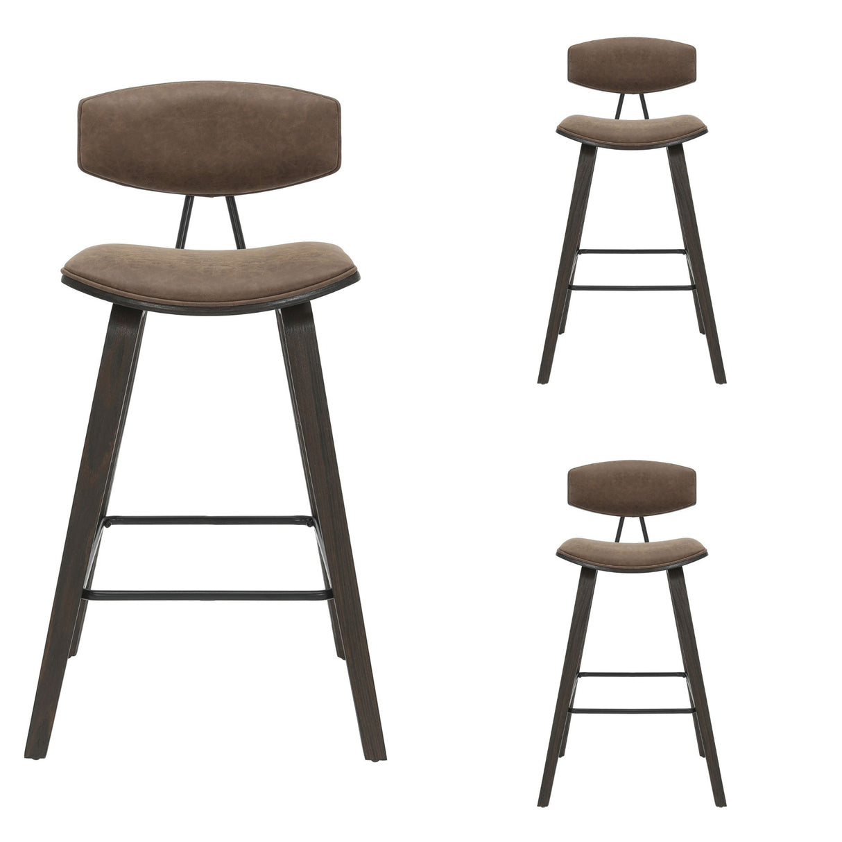 Fox - Bar Height Curved Back Wood Bar Stool With Faux Leather Seat