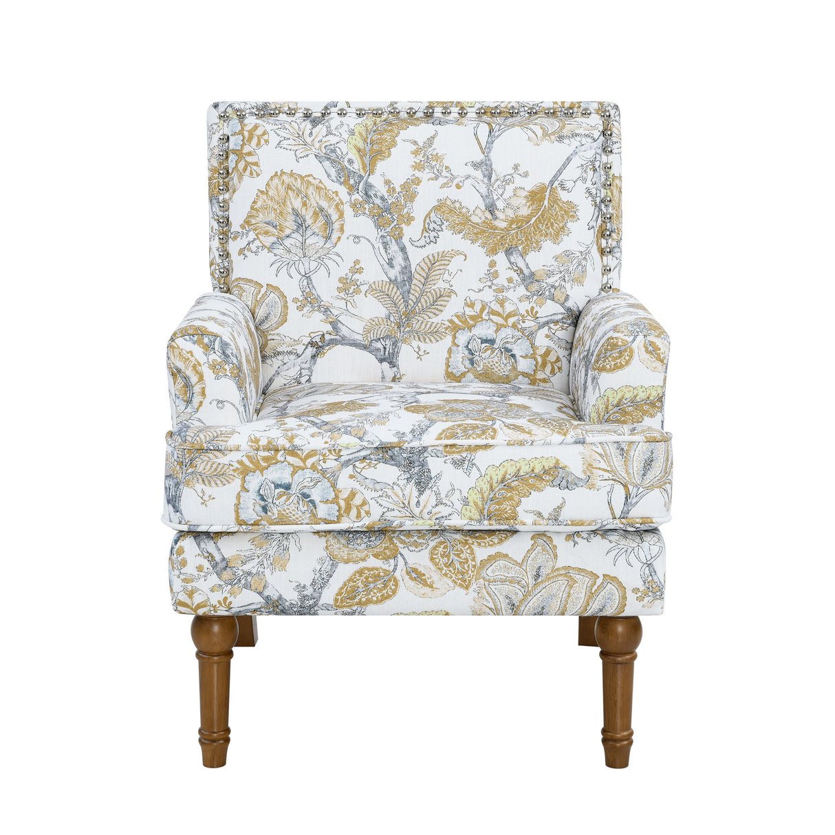 Floral Accent Armchair With Nailhead Trim