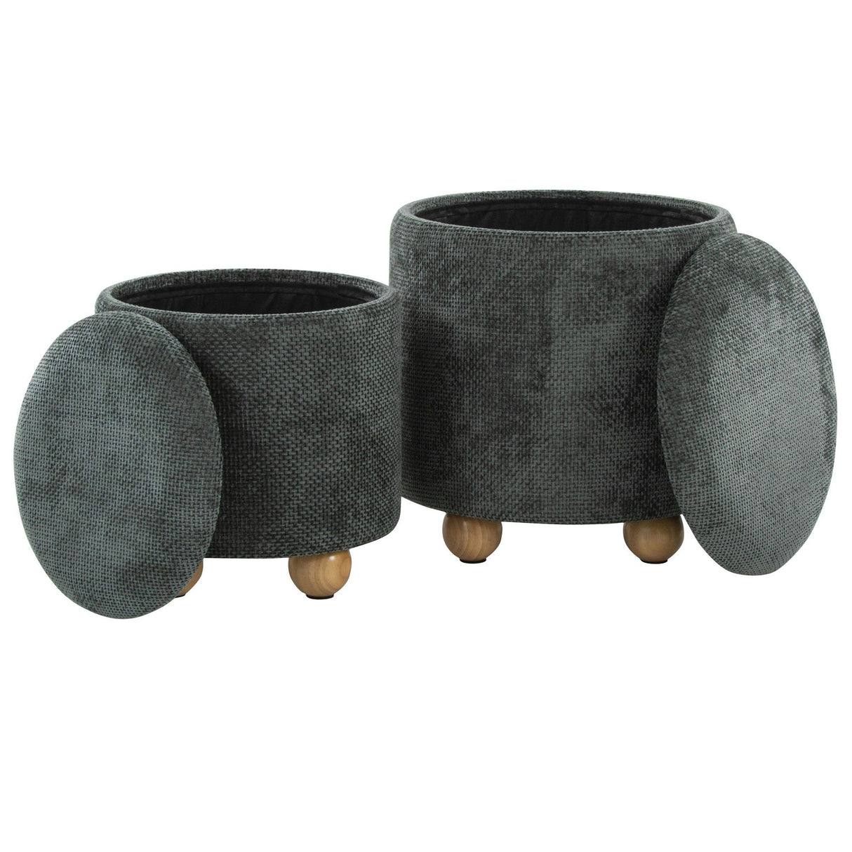 Bacci - Ottoman (Set of 2) - Natural Wood And Green Fabric