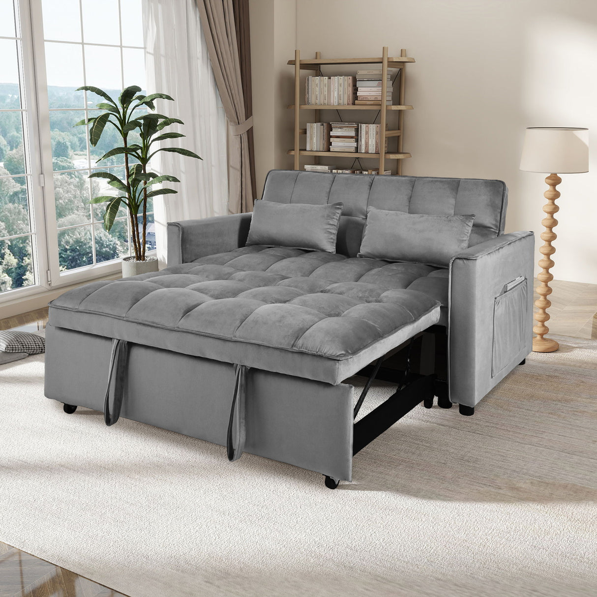 3 In 1 Pull Out Couch Convertible Sofa Bed With Reclining Backrest