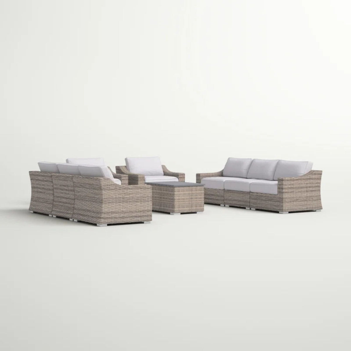 All Weather Wicker 8 Piece Patio Sectional Set With Cushions Modular Design - Gray Mix