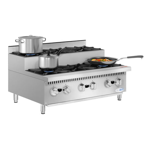 36 in. Commercial Six-Burner Step Up Gas Range, 156000 BTU in Stainless-Steel (KM-CRSU-36)