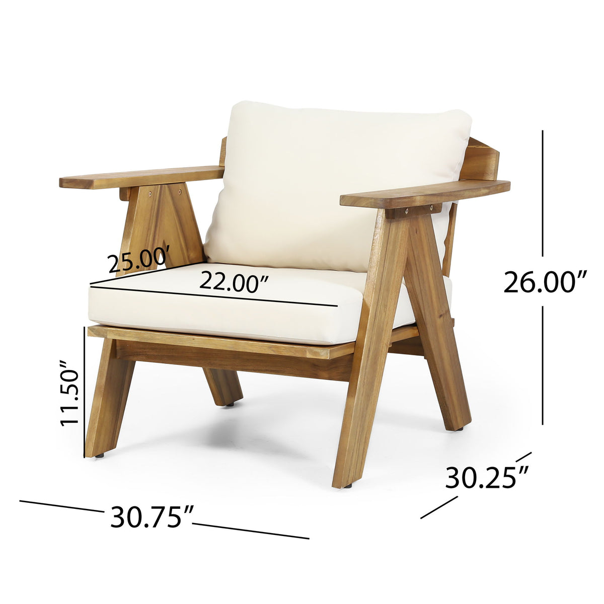 Outdoor Acacia Wood Club Chairs With Cushions (Set of 2) - Teak / Beige