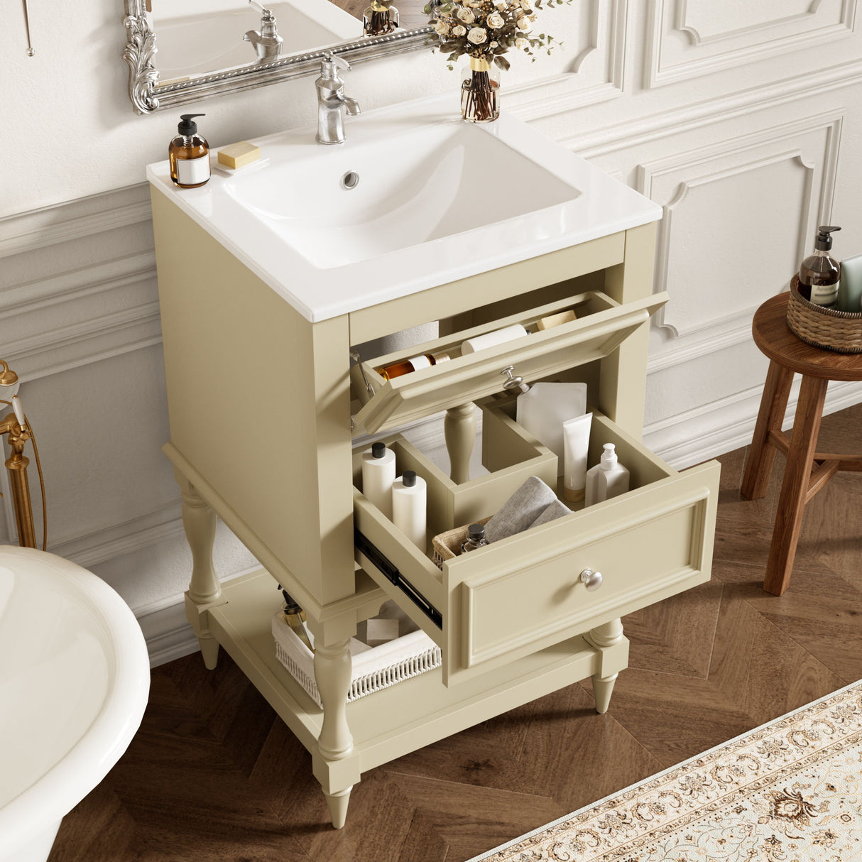 Retro Design Bathroom Vanity With Sink, 2 Drawer Storage Cabinet