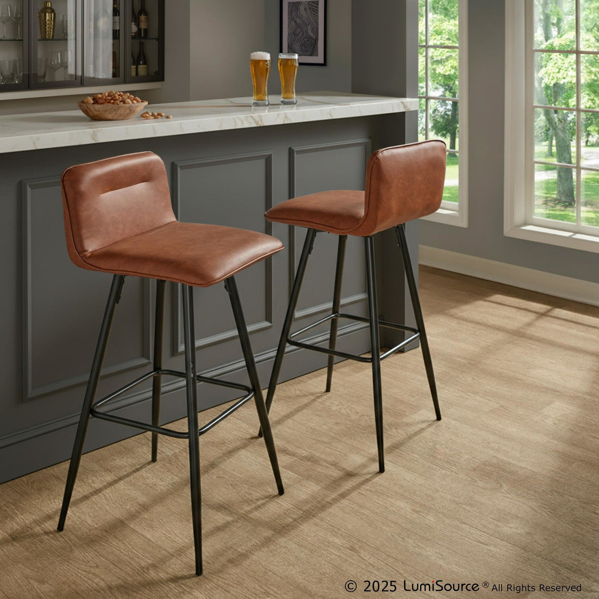 Casper - Contemporary Fixed-Height Barstool (Set of 2) - Black Metal Frame