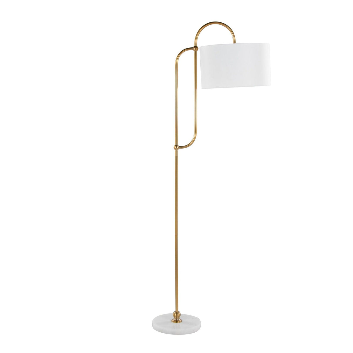 Leslie - 63" Art Deco Metal Floor Lamp - White Marble And Gold Metal With White Linen Shade