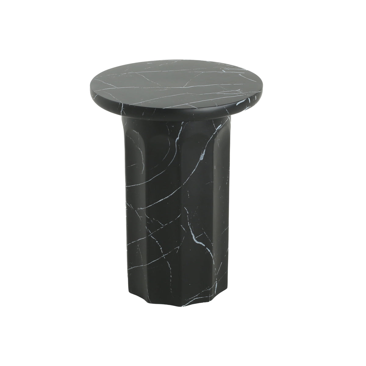 Outdoor Lightweight Concrete BMarble Effect Side Table, Living Room End Table - Black / Marble