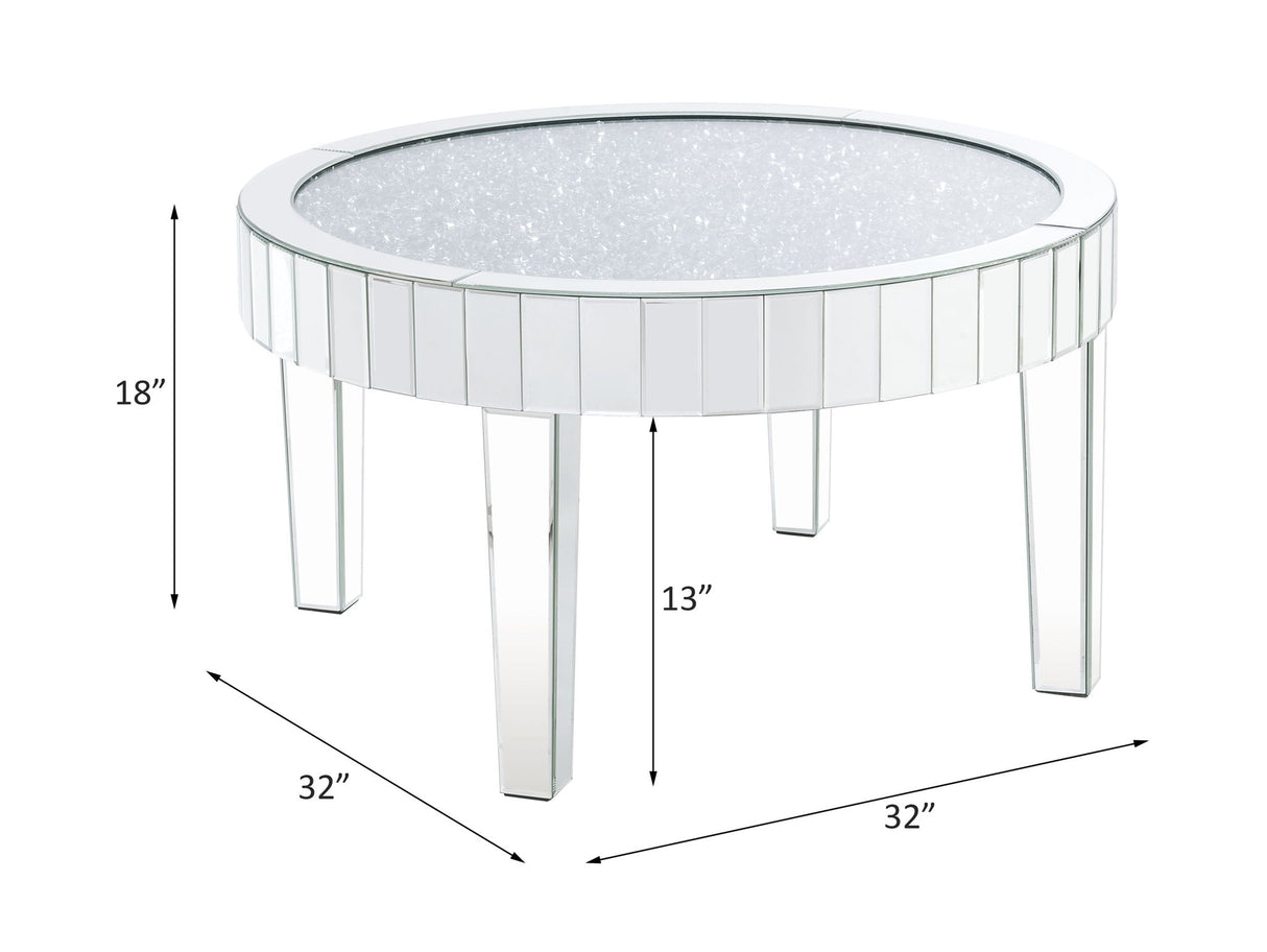 Noralie - 32" Round Coffee Table - Mirrored & Faux Diamonds