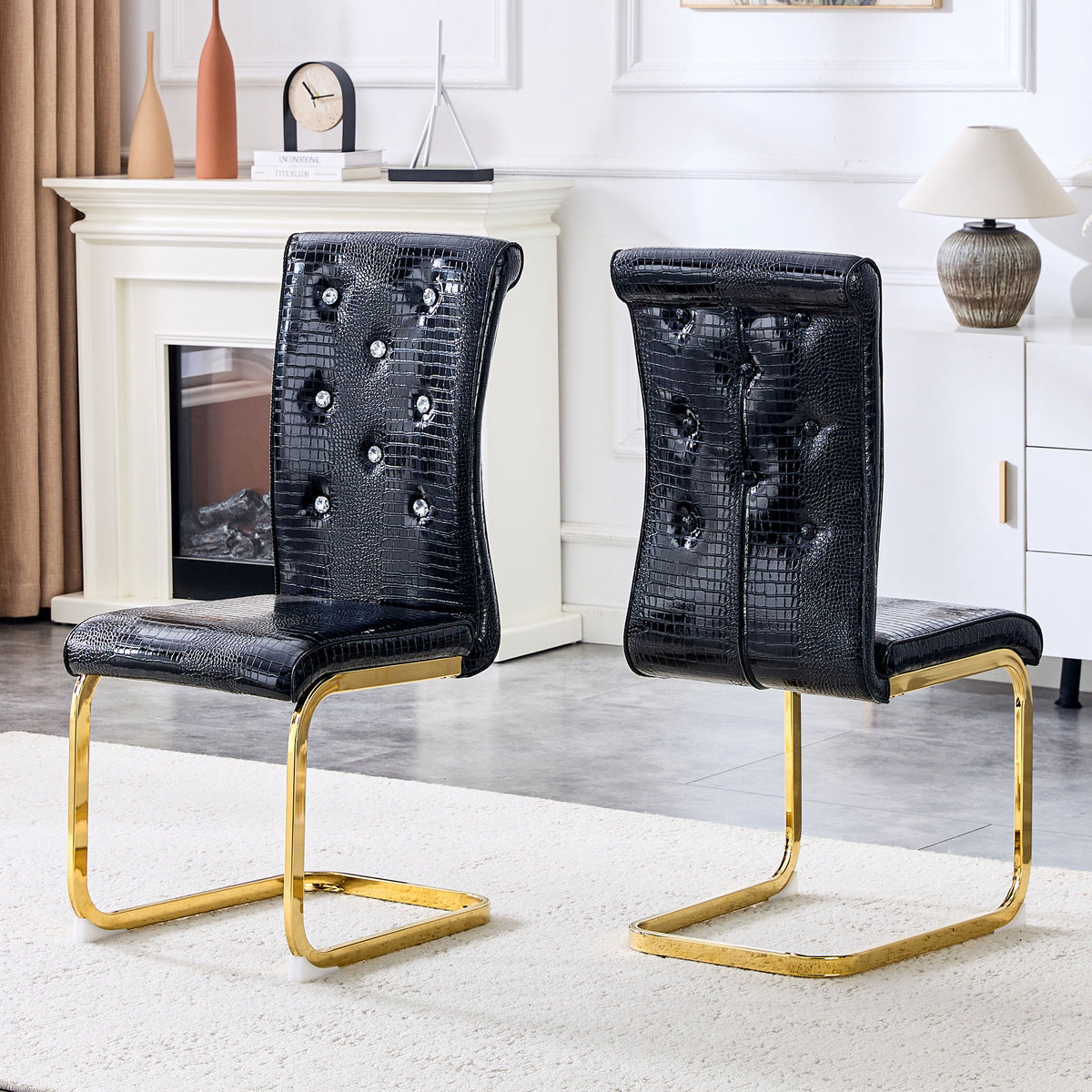 Elegant Design Alligator Skin Upholstered Dining Chairs