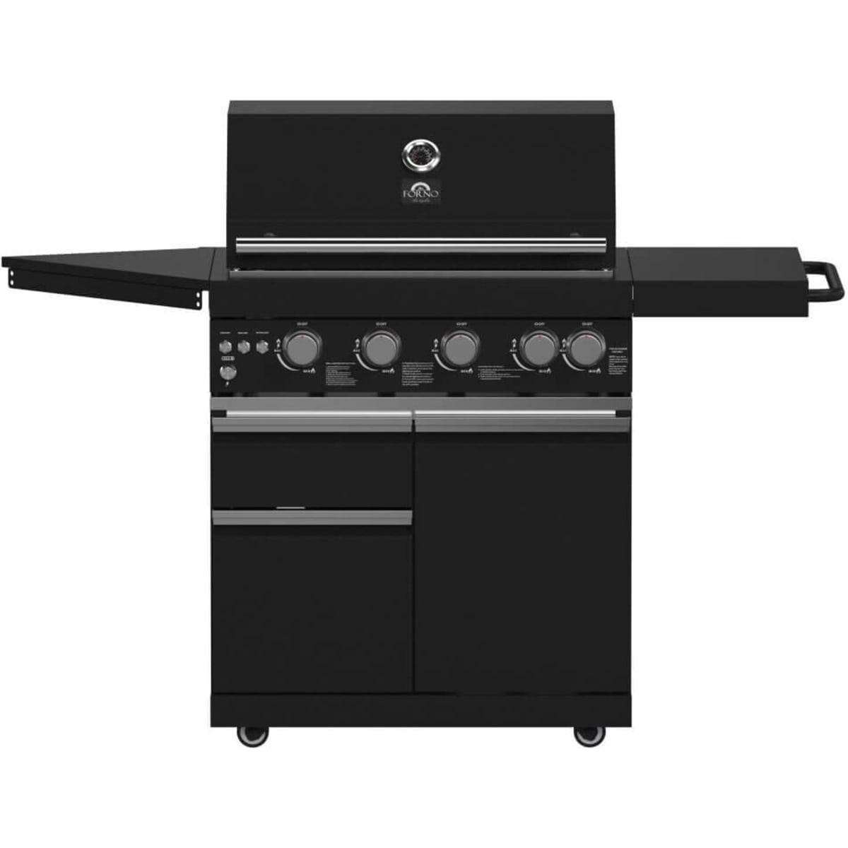 Forno FODKT2582BLK 90 Inch Outdoor Grill with 62,600 BTU BBQ Grill, Stainless-Steel Burners, Halogen Cooking Lights, Stone Countertop, Stain / Rust Resistant, Bar Beverage Center, and Sink Module