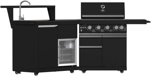 Forno FODKT2582BLK 90 Inch Outdoor Grill with 62,600 BTU BBQ Grill, Stainless-Steel Burners, Halogen Cooking Lights, Stone Countertop, Stain / Rust Resistant, Bar Beverage Center, and Sink Module