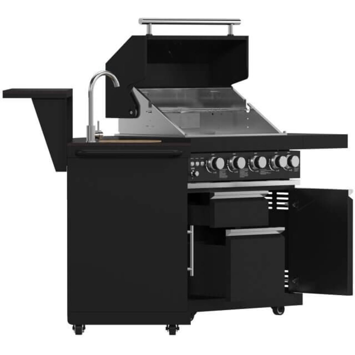 Forno FODKT2582BLK 90 Inch Outdoor Grill with 62,600 BTU BBQ Grill, Stainless-Steel Burners, Halogen Cooking Lights, Stone Countertop, Stain / Rust Resistant, Bar Beverage Center, and Sink Module