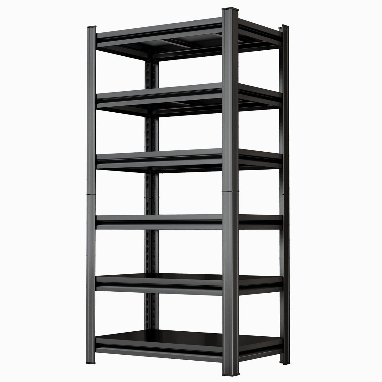 6 Tier Storage Rack, Garage Shelving, Adjustable Shelves & Reinforced Double Layer Uprights - Black