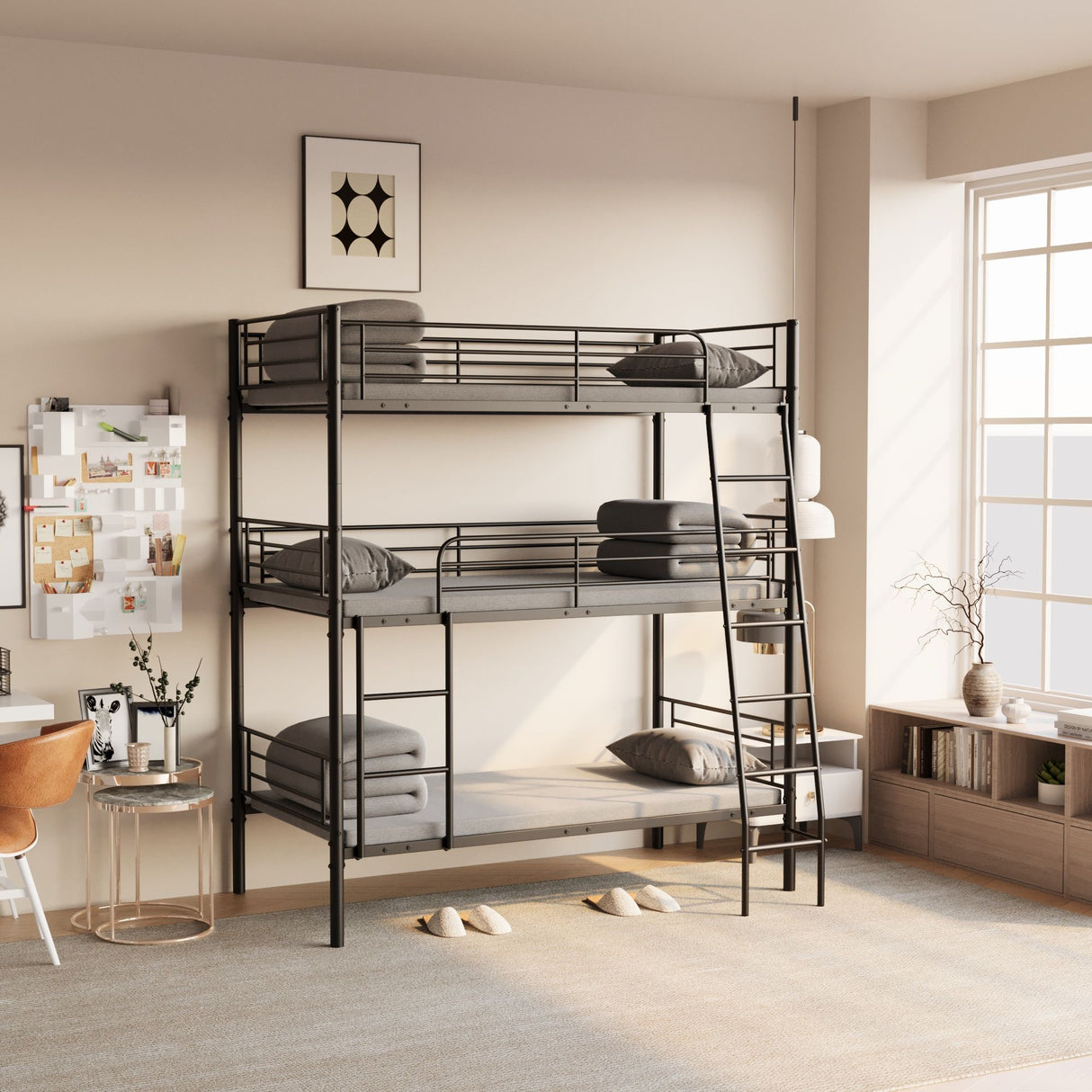 Twin Size Metal Triple Bunk Bed For Bedroom And Dormitory, Convertible Into 3 Separate Beds - Black