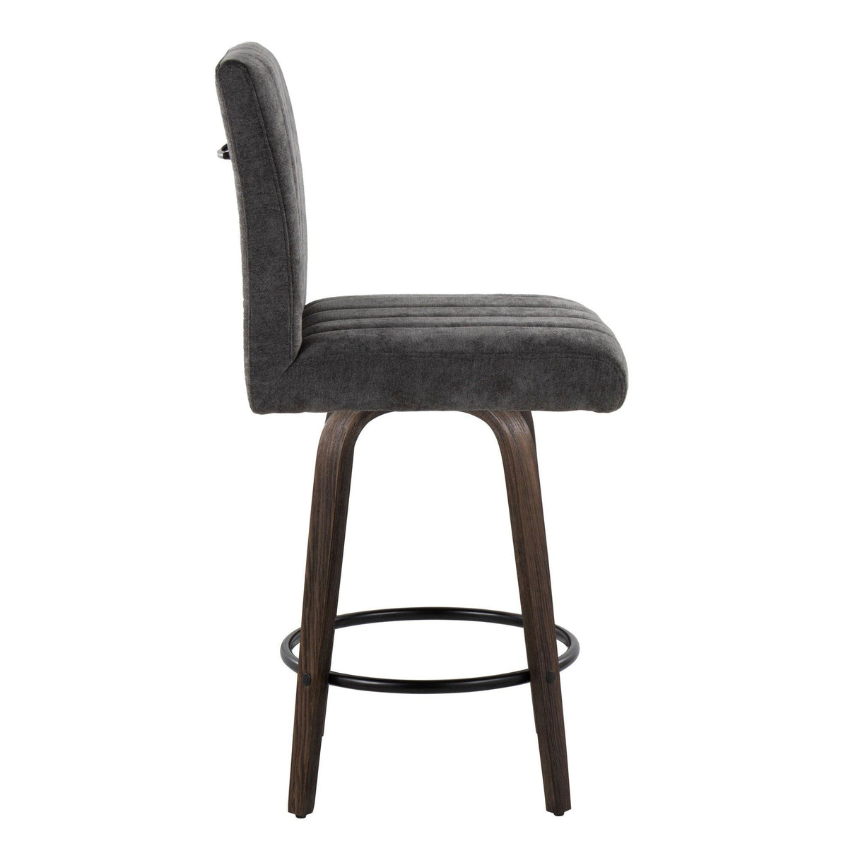 Hannah - Fixed-Height Counter Stool With Swivel And Round Black Metal Footrest (Set of 2) - Walnut Glazed Wood