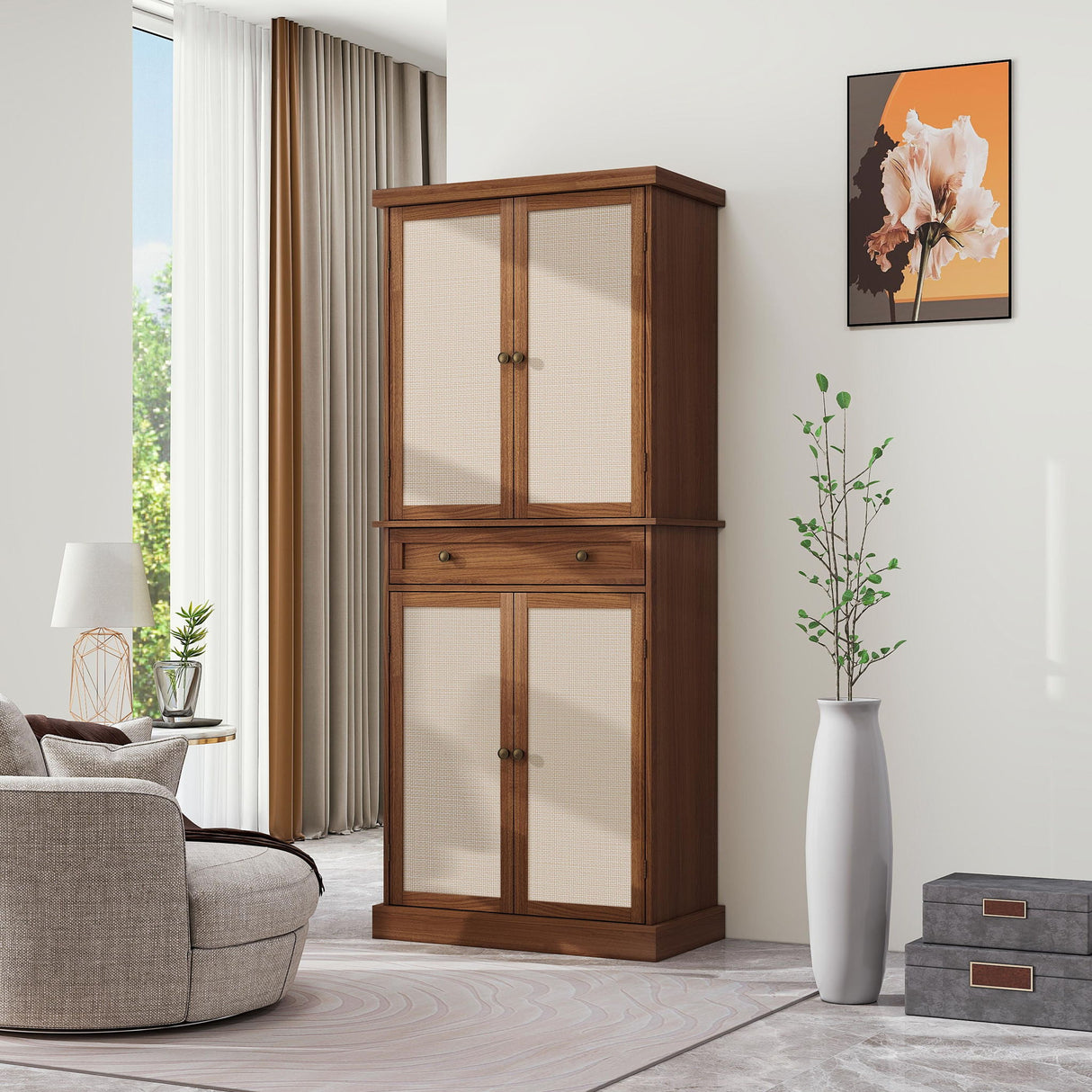 4 Door Storage Cabinet With 1 Drawer, With 4 Adjustable Inner Shelves