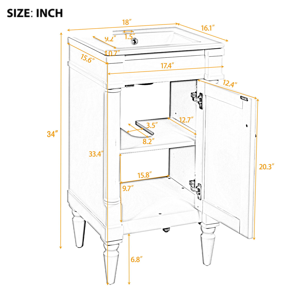 Bathroom Vanity With Sink, Storage Cabinet With Door, Drop In Sink, Compact Freestanding Design