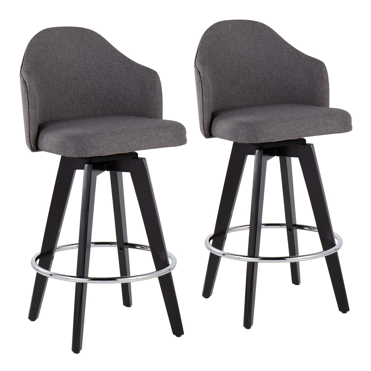Ahoy - Contemporary Fixed Height Counter Stool Round Chrome Footrest (Set of 2) - Gray - Fabric