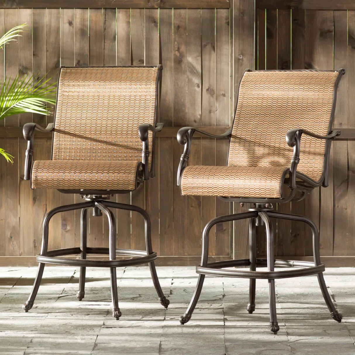 Outdoor Sling Counter Stool (Set of 2) With Aluminum Frame, All Weather - Dark Brown