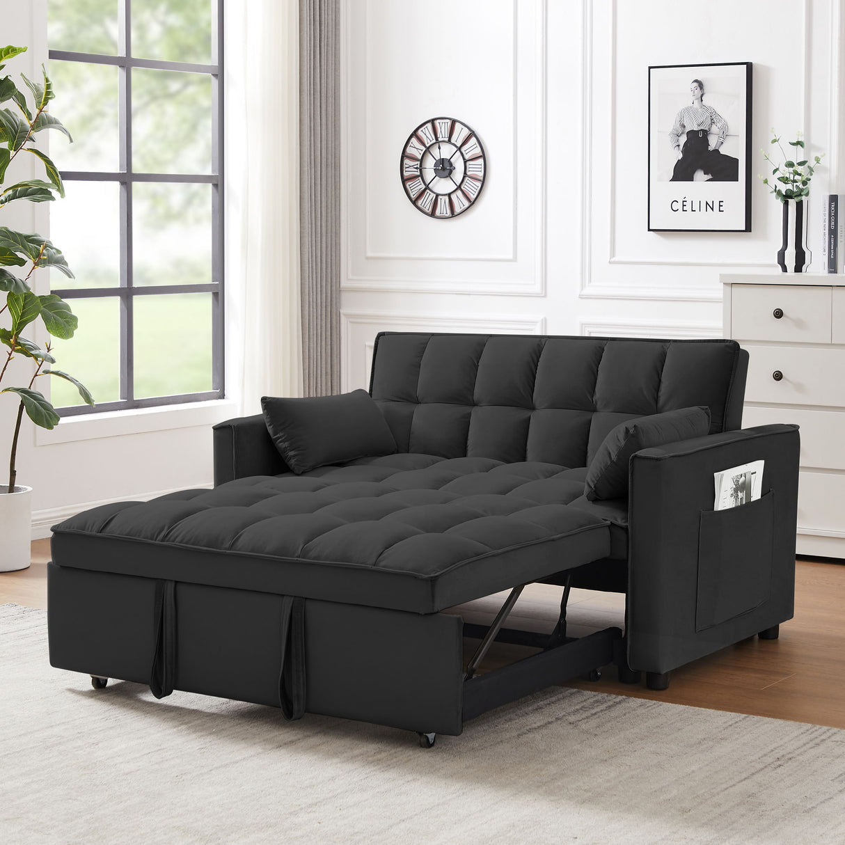 Modern Convertible Velvet Futon Loveseat With Sleeper Bed Function