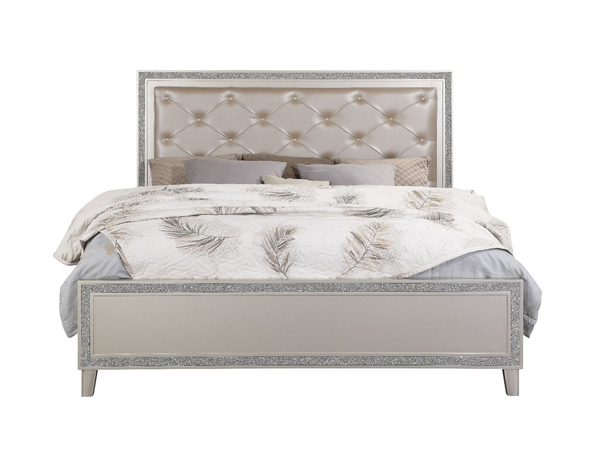 Sliverfluff - Eastern King Bed With LED - Synthetic Leather & Champagne
