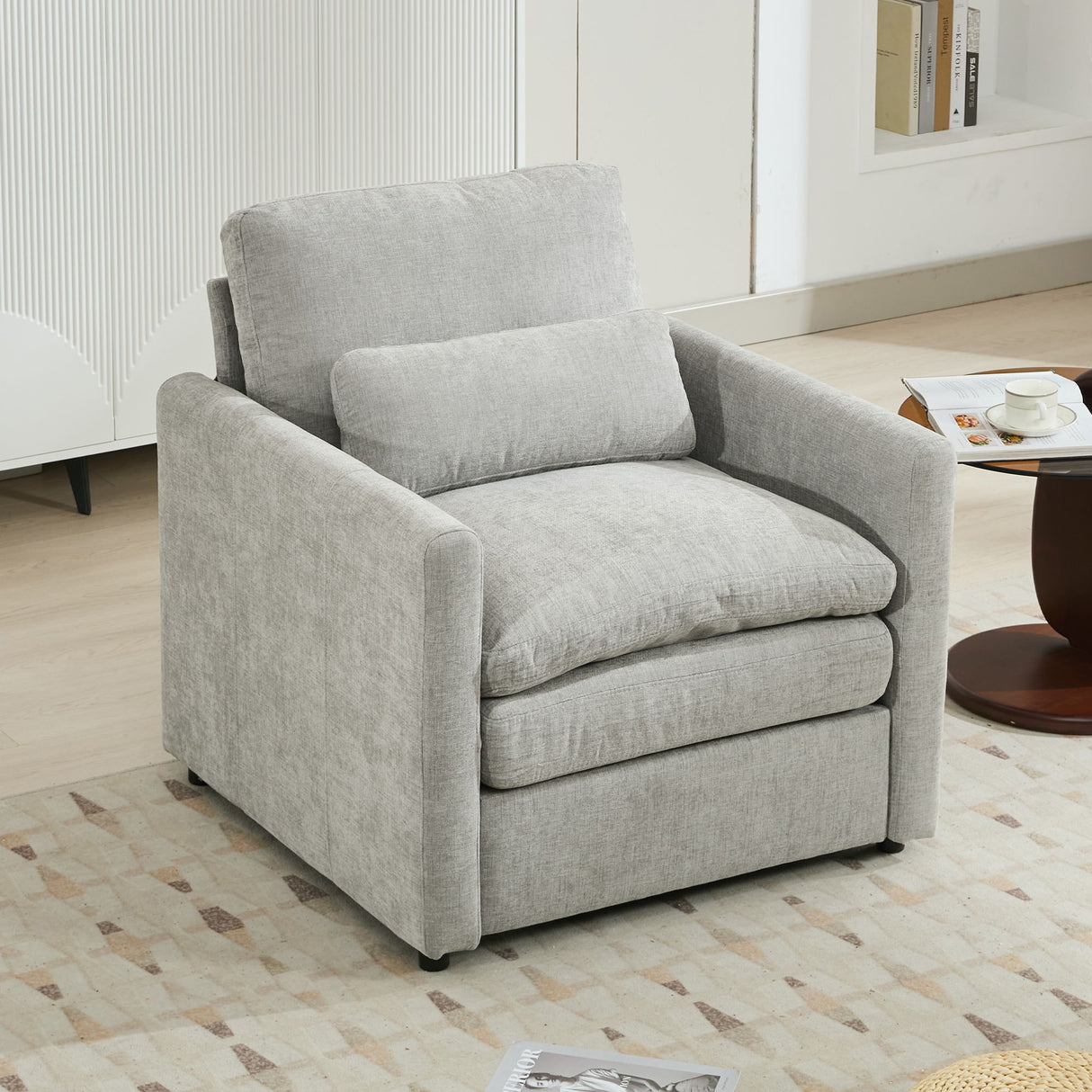 Cozy Upholstered Plush Cushion Armchair For Living Room