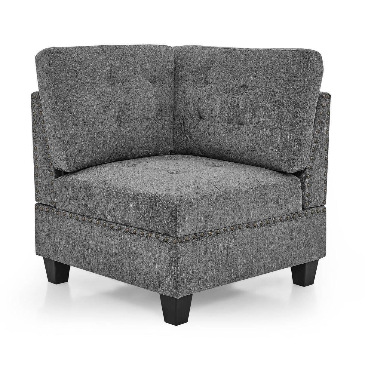 Modular Corner Sofa With Chenille Upholstery - Gray