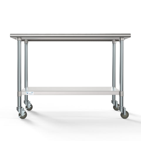 30" x 48" 18-Gauge 304 Stainless Steel Commercial Work Table with Casters, CT3048-18C.