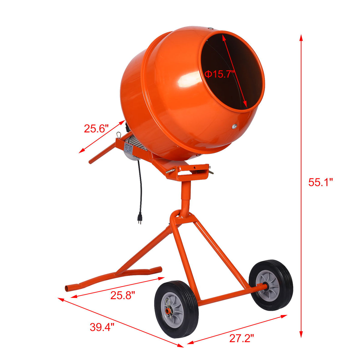 Portable Concrete Mixer With Etl Certificated Copper Motor, Electric Cement Mixer, 5.0 Cu. Ft. - Orange