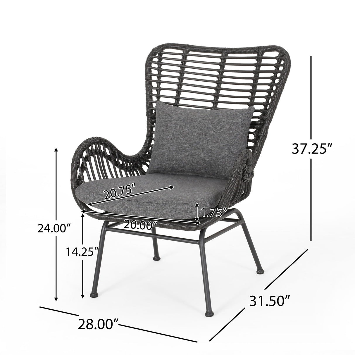 Modern Aesthetic Outdoor Rattan Accent Chair With Metal Legs