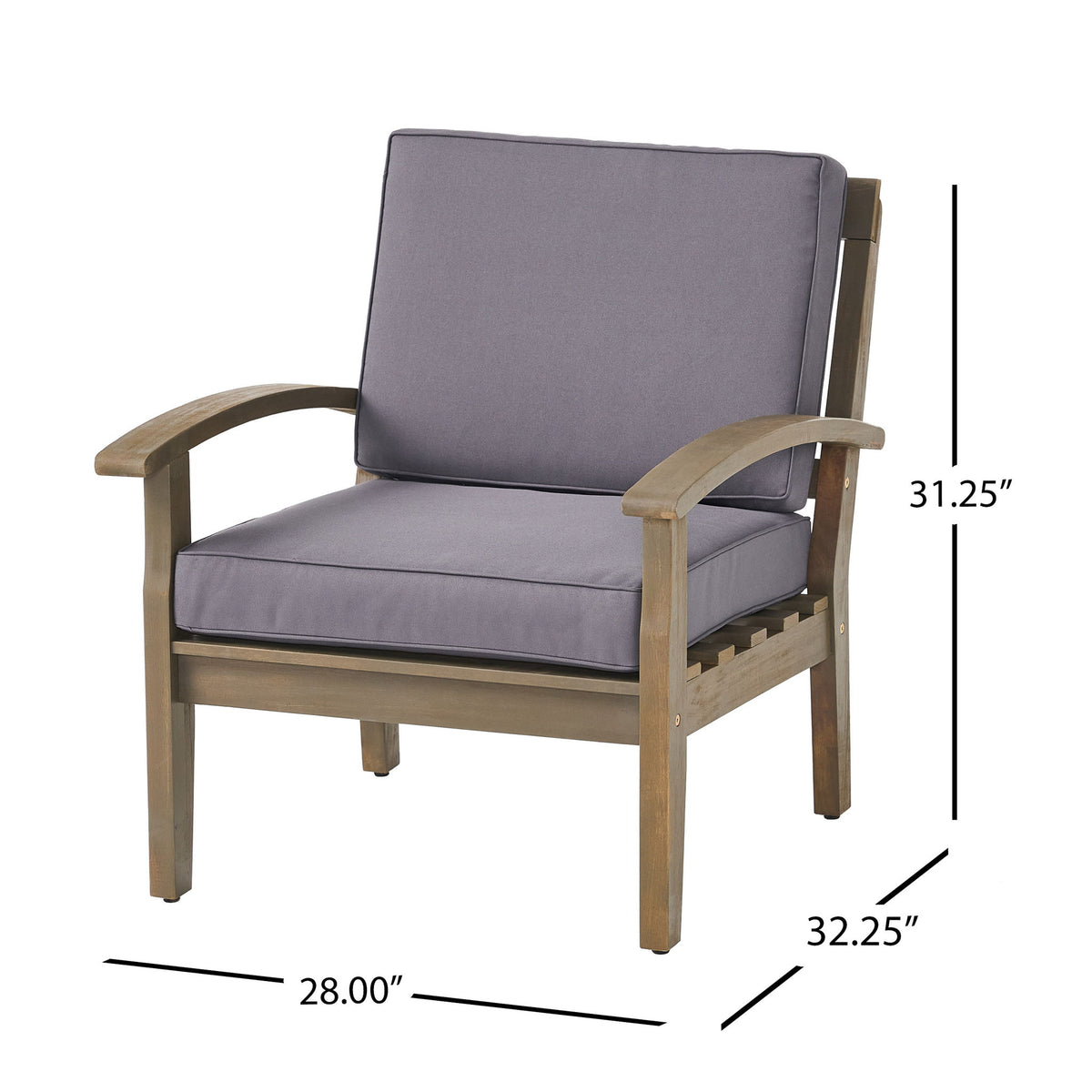 Peyton Club Chair Outdoor Seating Acacia Wood 32.25 X 28.00 X 31.25"