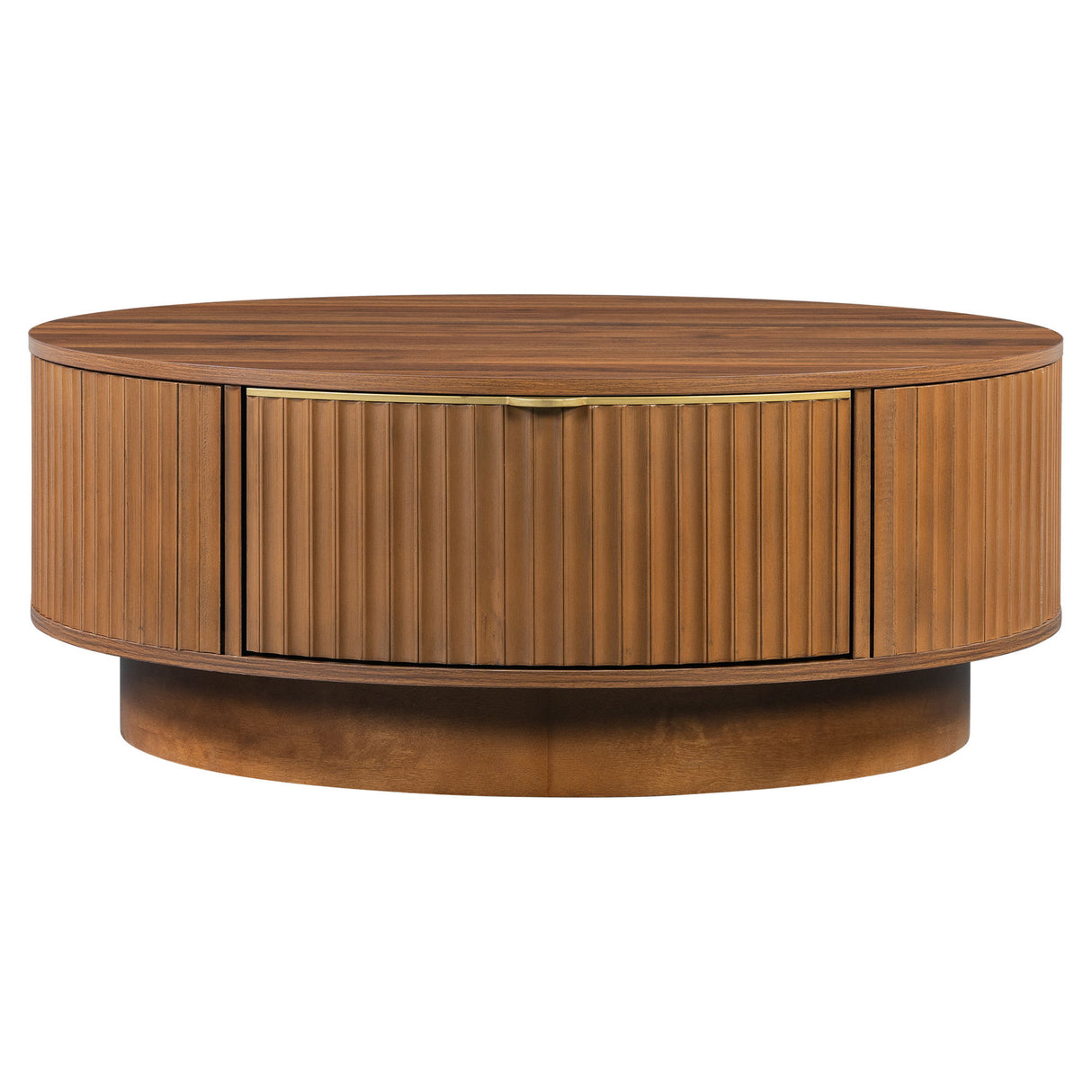 Farmhouse Round Coffee Table With Storage Drawer