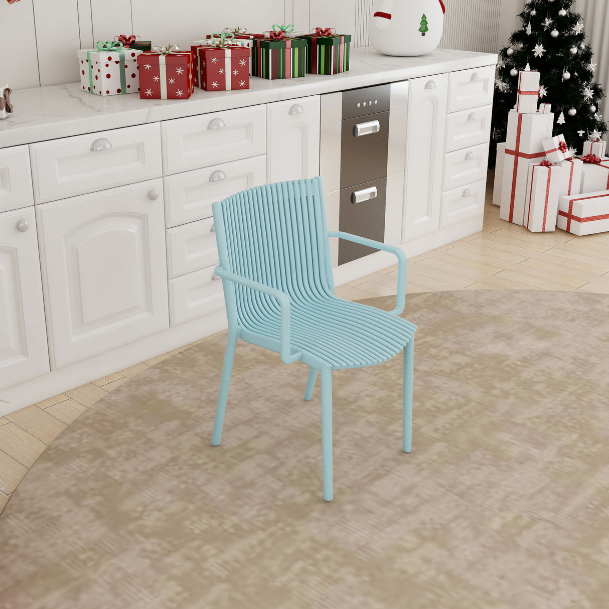 4 Piece Stackable Single Chairs With Vertical Stripe Design For All Weather